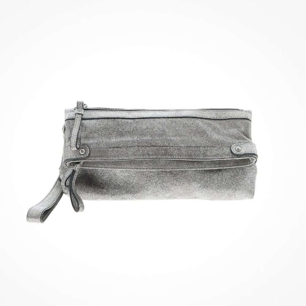 KENNETH COLE NEW YORK- GENUINE LEATHER WRISTLET/CLUTCH SILVER